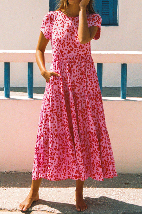 Boho Printed Short Sleeve Flare Tiered Dress